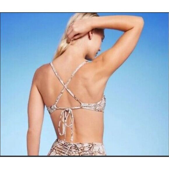 Shade and Shore Brown and White Snakeskin Print Bikini Top Size 38B - Picture 2 of 5